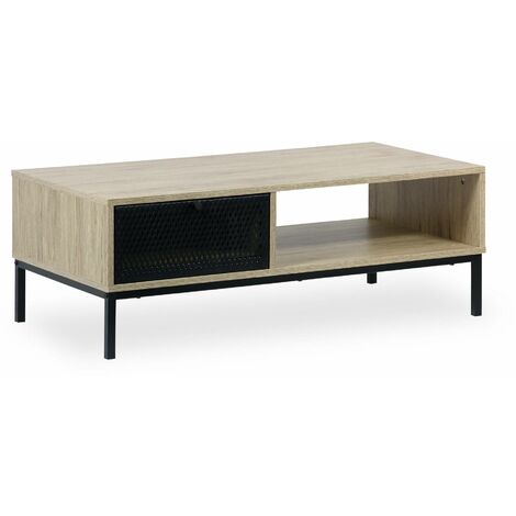 Metal and wood-effect coffee table - Brooklyn - 1 drawer, 1 storage space - Wood