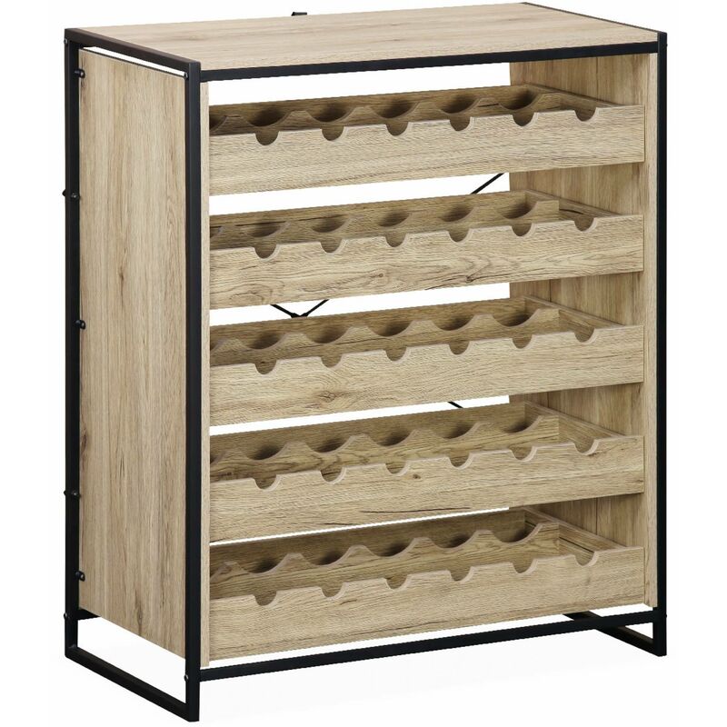 Sweeek - Metal and wood-effect wine rack with 5 shelves, 75x40x90cm - Loft - Natural