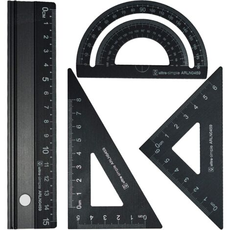 Metal Architects Scale Ruler Set - 4 PCS Technical Drawing Geometry Sets, Math Geometry Tool, Protractor, Triangular (Black)