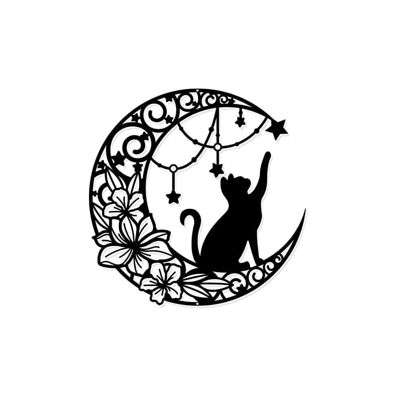 Métal Art mural décoration décoration décoration d'intérieur créatif ferronnerie silhouette, lune chaton