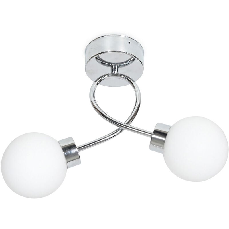 Metal Bathroom Ceiling Light Fitting Twist 2 Way Glass Shade IP44 Lights - Chrome - No Bulbs