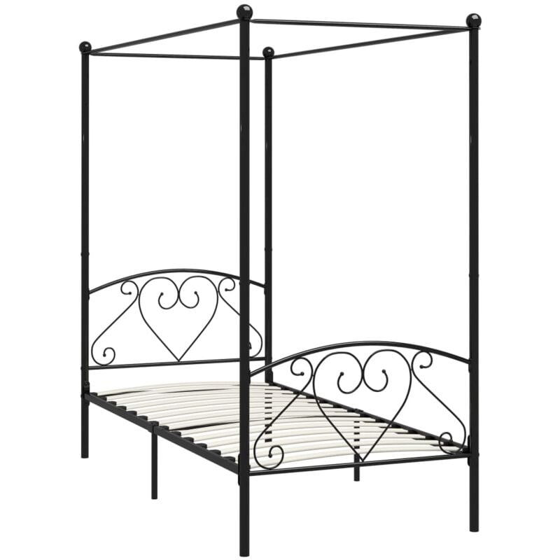 284434 Canopy Bed Frame without Mattress Black Metal 100x200 cm Vidaxl