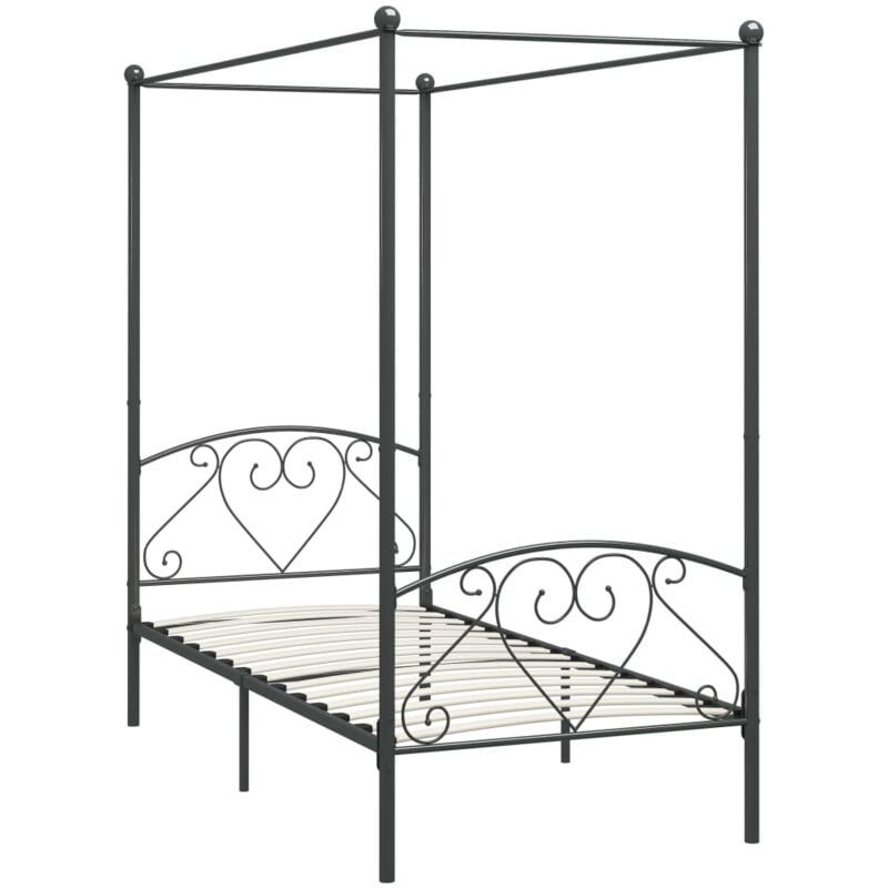 284440 Canopy Bed Frame without Mattress Grey Metal 90x200 cm Vidaxl