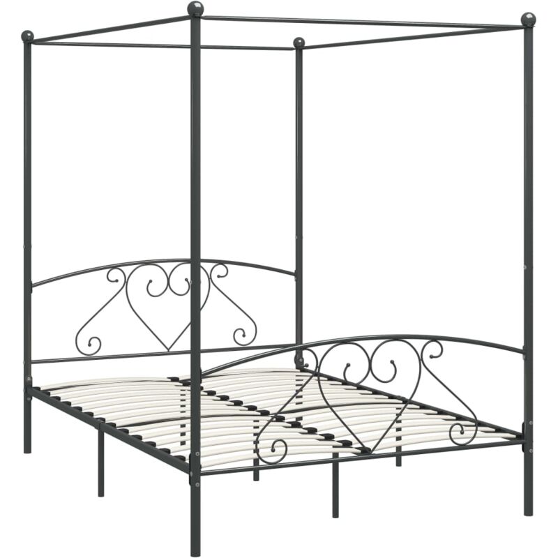 284444 Canopy Bed Frame without Mattress Grey Metal 160x200 cm Vidaxl