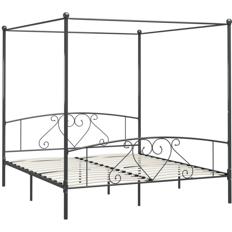 284446 Canopy Bed Frame without Mattress Grey Metal 200x200 cm Vidaxl