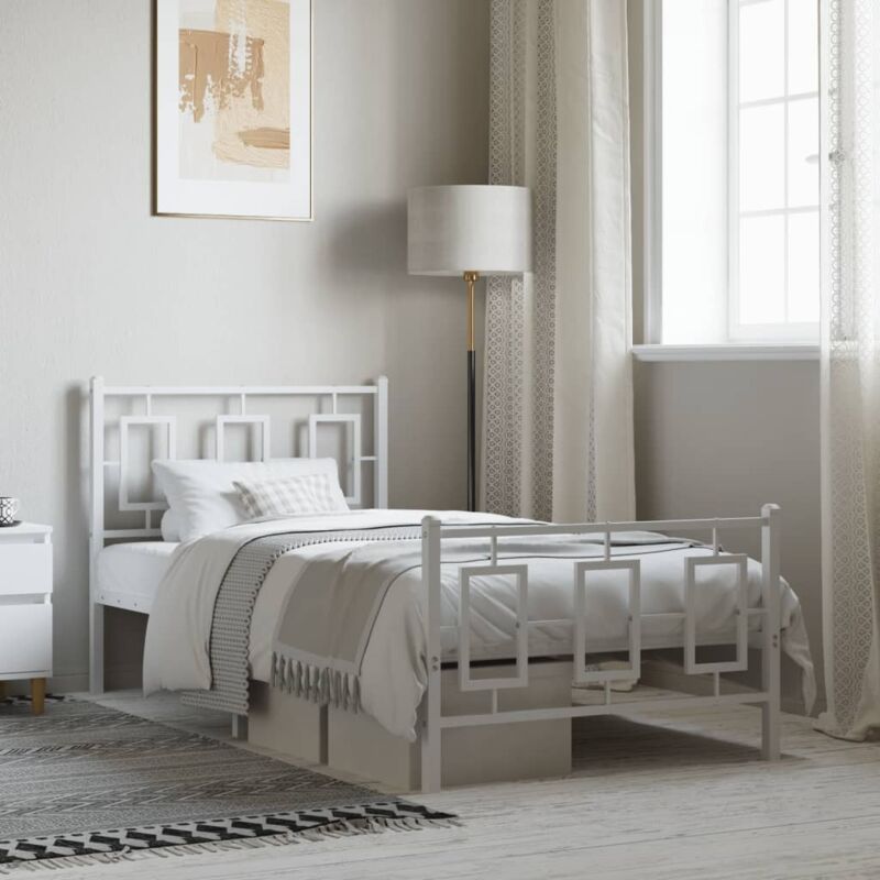 Metal Bed Frame Without Mattress With Footboard White 90x200cm Vidaxl