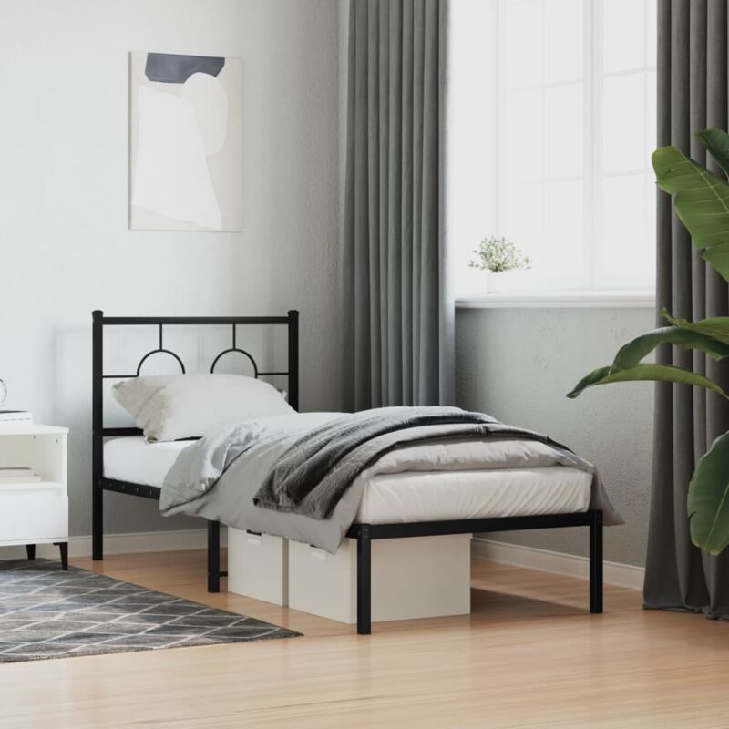 Metal Bed Frame Without Mattress With Headboard Black 80x200cm Vidaxl