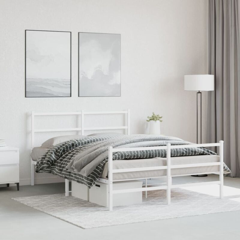 Vidaxl - Metal Bed Frame Without Mattress With Footboard White 135x190cm
