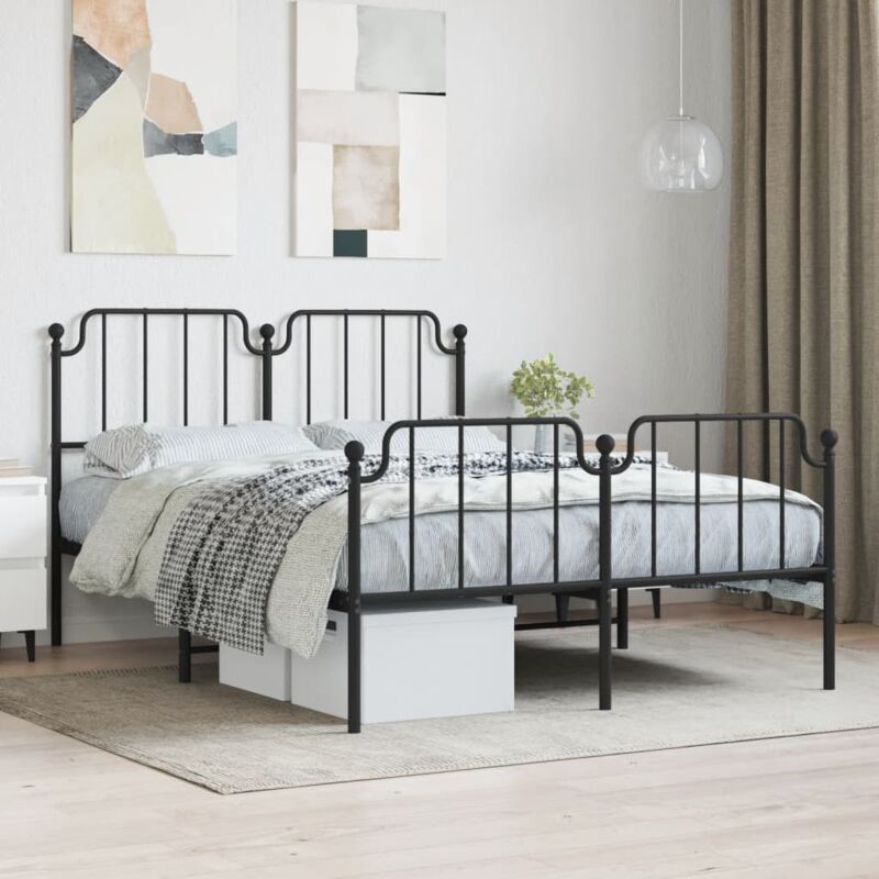 Vidaxl - Metal Bed Frame Without Mattress With Footboard Black 140x200cm
