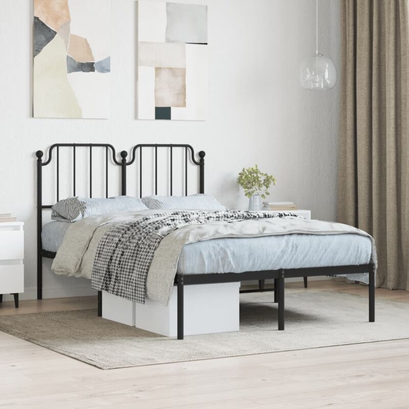 Vidaxl - Metal Bed Frame Without Mattress With Headboard Black 120x190cm