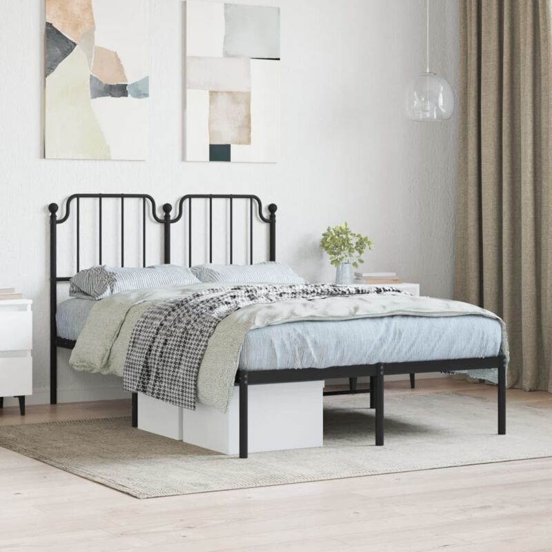 Vidaxl - Metal Bed Frame Without Mattress With Headboard Black 120x200cm