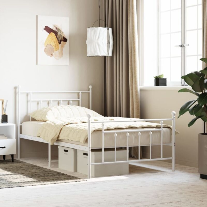 Vidaxl - Metal Bed Frame Without Mattress With Footboard White 107x203cm
