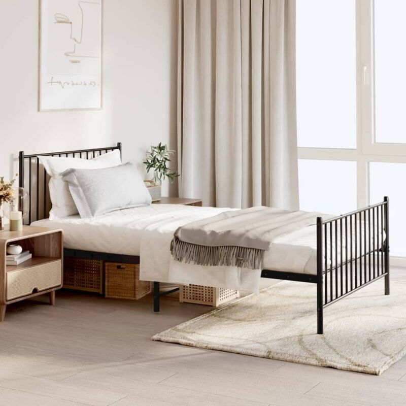 Metal Bed Frame Without Mattress With Footboard Black 107x203cm Vidaxl