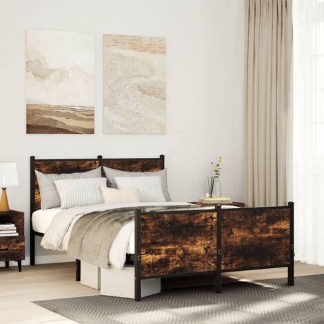 Metal Bed Frame without Mattress Smoked Oak 120x190 cm Small Double vidaXL