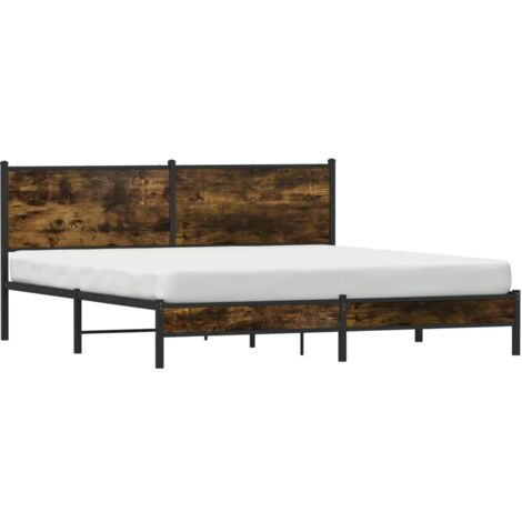 Metal Bed Frame without Mattress Smoked Oak 180x200 cm Super King vidaXL