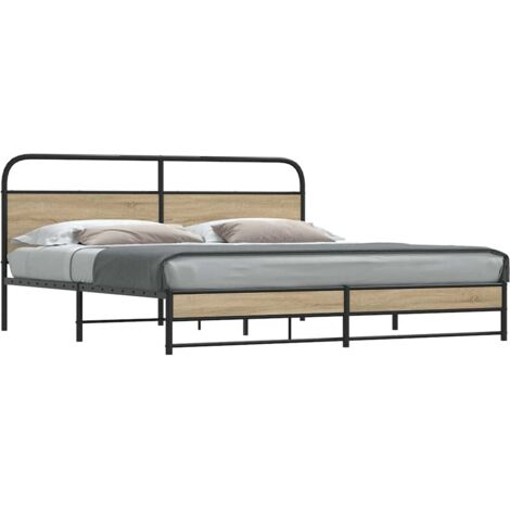 Metal Bed Frame without Mattress Smoked Oak 180x200 cm Super King vidaXL