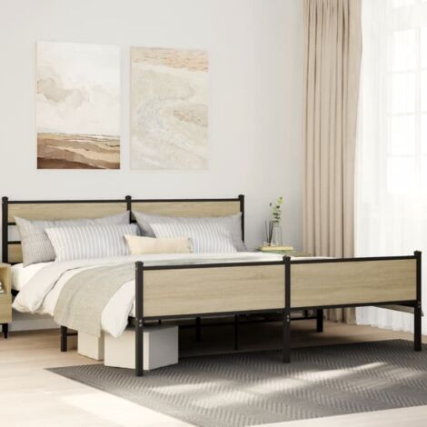 Metal Bed Frame without Mattress Sonoma Oak 180x200 cm Super King vidaXL