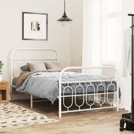 Metal Bed Frame without Mattress with Footboard White 100x200cm vidaXL