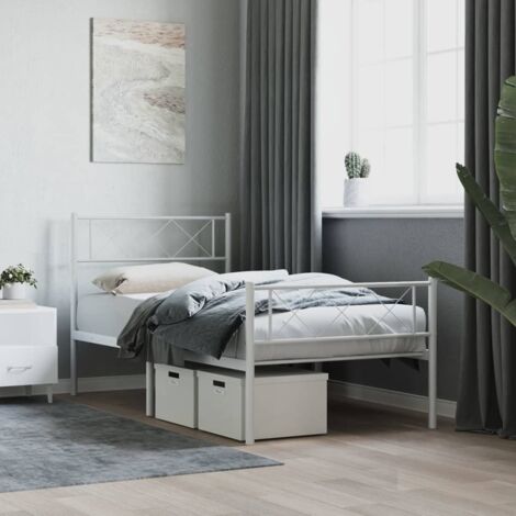 Metal Bed Frame without Mattress with Footboard White 107x203cm vidaXL