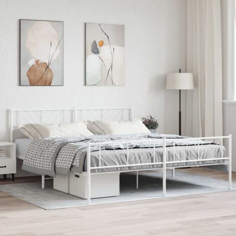 Metal Bed Frame without Mattress with Footboard White 180x200cm vidaXL