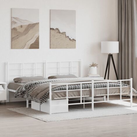 Metal Bed Frame without Mattress with Footboard White 193x203cm vidaXL