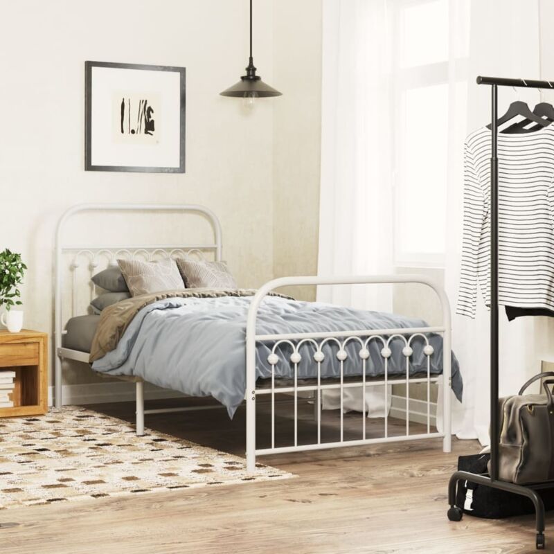 Metal Bed Frame Without Mattress With Footboard White 90x200cm Vidaxl