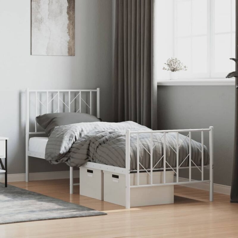 Metal Bed Frame without Mattress with Footboard White 75x190cm Vidaxl