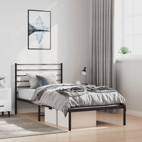 Metal Bed Frame without Mattress with Headboard Black 100x190cm vidaXL