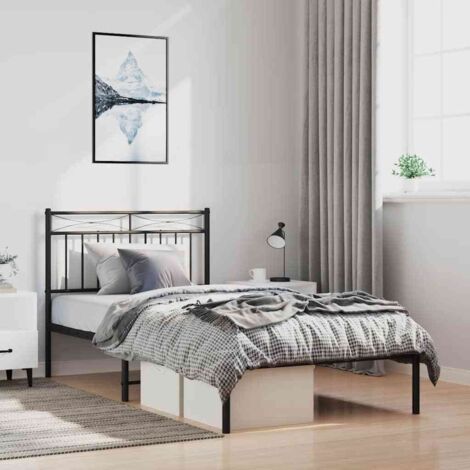 Metal Bed Frame without Mattress with Headboard Black 100x190cm vidaXL