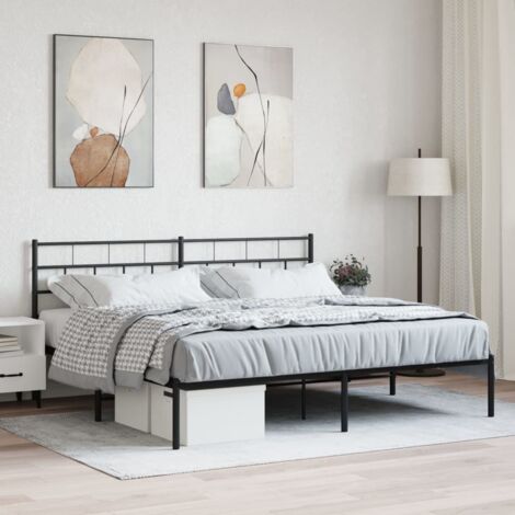 Metal Bed Frame without Mattress with Headboard Black 180x200cm vidaXL