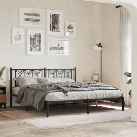 Metal Bed Frame without Mattress with Headboard Black 180x200cm vidaXL