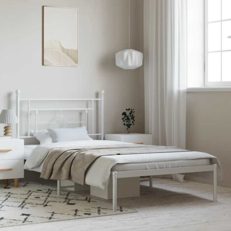Metal Bed Frame without Mattress with Headboard White 100x200cm vidaXL