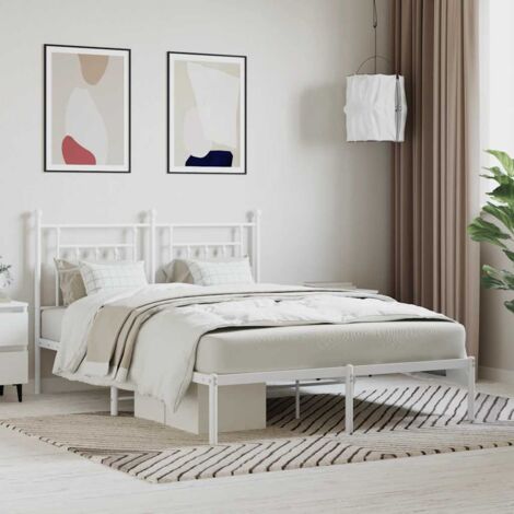 Metal Bed Frame without Mattress with Headboard White 140x200cm vidaXL