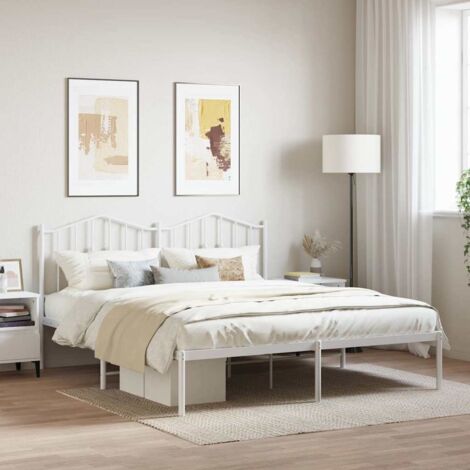 Metal Bed Frame without Mattress with Headboard White 180x200cm vidaXL