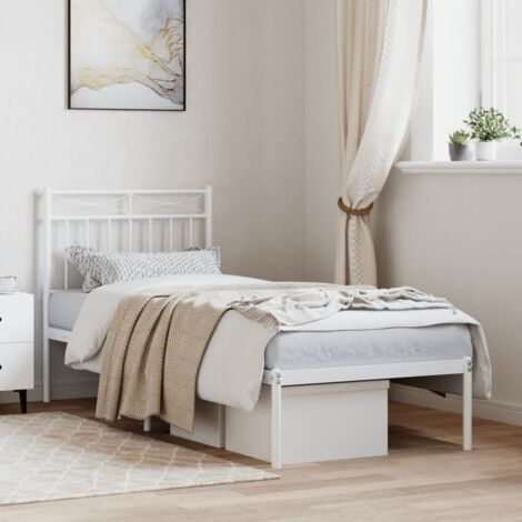 Metal Bed Frame without Mattress with Headboard White 75x190cm vidaXL