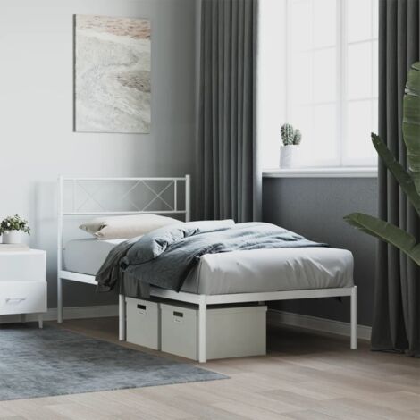 Metal Bed Frame without Mattress with Headboard White 90x190cm vidaXL