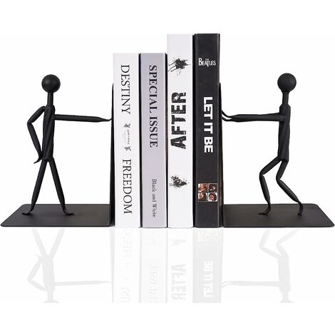 Metal Bookend Black Book Ends Bookends Decorative,Heavy-Duty Bookends for Shelves,Man Book Ends for Shelves,Black Geometric Decor Shapes Bookend,Book Shelf Holder Office Desktop Organizer
