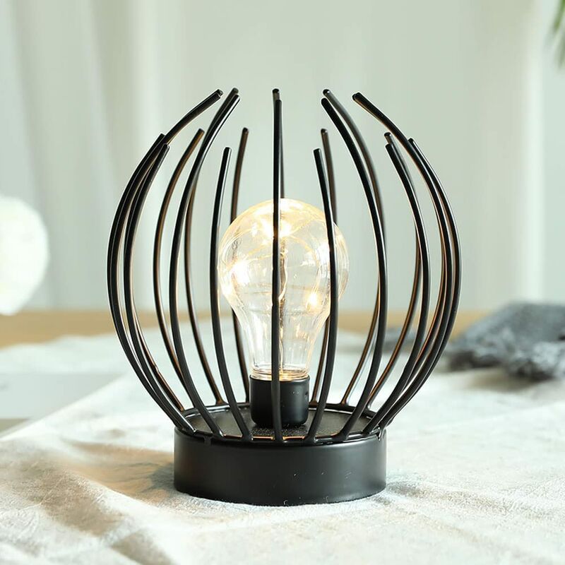 Metal Cage Table Lamp Cordless Battery Operated Lamp with Edison Style led Bulb Ideal for Weddings, Parties, Patio Events Indoor Outdoor