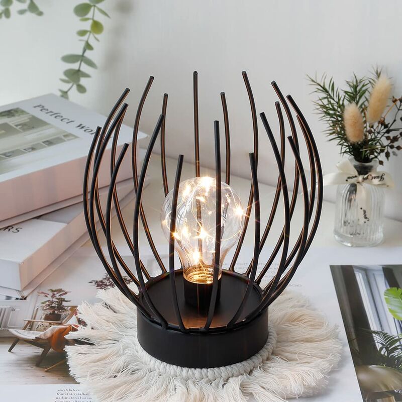 Tumalagia - Metal Cage Table Lamp Cordless Battery Operated Lamp with led Edison Style Bulb Ideal for Wedding Party Patio Events Indoor Outdoor