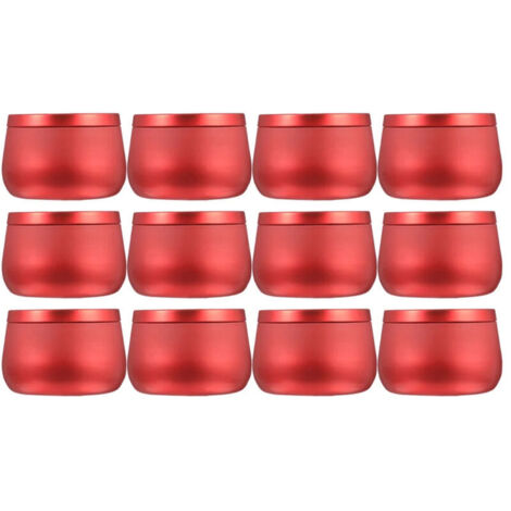 Metal candle tins, set of 12, 225g red jars for candles and crafts