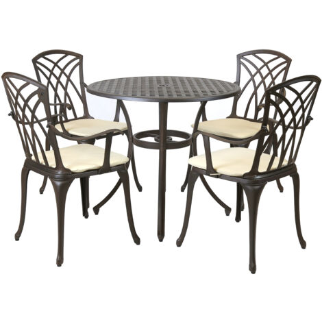 main image of "Metal Cast Aluminium 5 Piece Garden Furniture Patio Set With Cushions - Black"