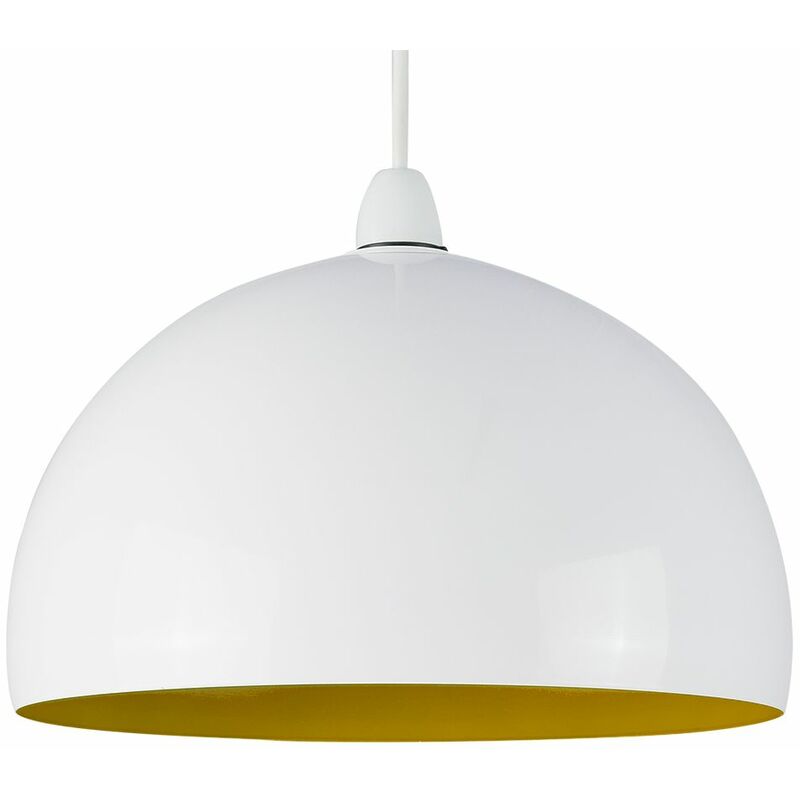 Metal Dome Ceiling Pendant Light Shade - White & Yellow Interior