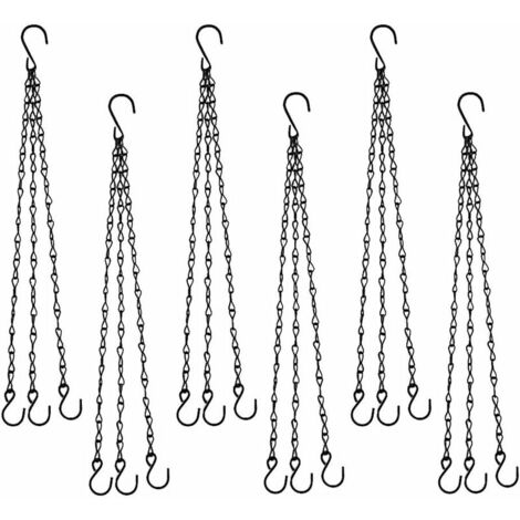 Metal Chains, Hanging Basket Chain, 6 Pieces Black Flower Basket Plant Hanger Flower Pot Chain Hanging Basket Chains with S-Hooks for Hanging Flower Pots, Planters