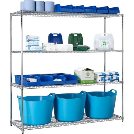 Metal Chrome Wire Shelving Unit 4 Tier 1838mm H x 1822mm W x 609mm D - 240KG's UDL Per Shelf