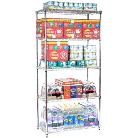 Metal Chrome Wire Shelving Unit 5 tier 1838mm H x 907mm W x 457mm D - 100KG's UDL Per Shelf