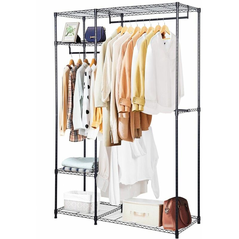 Costway - Metal Clothes Rails Stand Adjustable Shelves Garment Coat Rack Storage Organizer