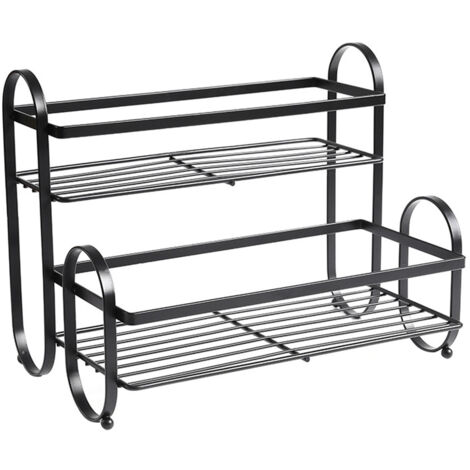 Metal Desktop Storage Rack 2 Tier Prevent Slip Multifunction Metal Iron Spice Rack Organizer for Kitchen Bathroom Black