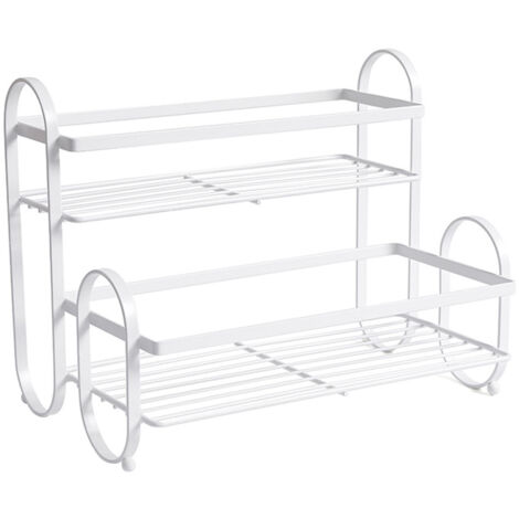 Metal Desktop Storage Rack 2 Tier Prevent Slip Multifunction Metal Iron Spice Rack Organizer for Kitchen Bathroom White