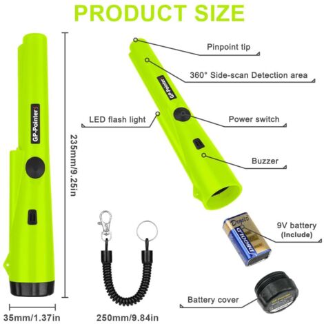 Metal detector Pinpointer, metal detector portatile impermeabile IP68, metal detector portatile a 360° con indicatore LED/luce di allarme integrata per la caccia al tesoro