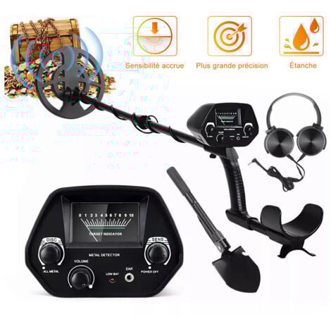 Metal Detector, Ultrixe, Alta Precisione, Rileva Bobina Impermeabile, Lunghezza Regolabile, con Cuffie/ Pala, per Adulti Bambini -Nero